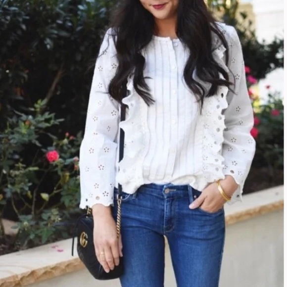 J. Crew Tops - J. Crew Floral Eyelet Top With Bell Sleeves Ivory/Cream Size 0